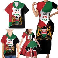 Kenya 254 Family Matching Short Sleeve Bodycon Dress and Hawaiian Shirt Kenyan Flag Map Double Lion Shield - Wonder Print Shop