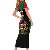 Kenya 254 Family Matching Short Sleeve Bodycon Dress and Hawaiian Shirt Kenyan Flag Map Double Lion Shield - Wonder Print Shop