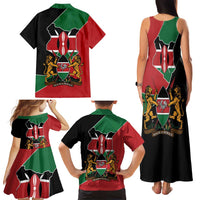Kenya 254 Family Matching Tank Maxi Dress and Hawaiian Shirt Kenyan Flag Map Double Lion Shield - Wonder Print Shop