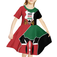 Kenya 254 Kid Short Sleeve Dress Kenyan Flag Map Double Lion Shield - Wonder Print Shop