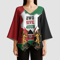 Kenya 254 Kimono Sleeve Blouse Kenyan Flag Map Double Lion Shield - Wonder Print Shop
