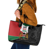Kenya 254 Leather Tote Bag Kenyan Flag Map Double Lion Shield - Wonder Print Shop