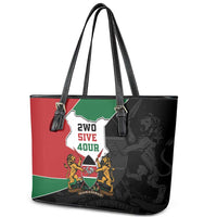 Kenya 254 Leather Tote Bag Kenyan Flag Map Double Lion Shield - Wonder Print Shop
