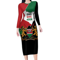 Kenya 254 Long Sleeve Bodycon Dress Kenyan Flag Map Double Lion Shield - Wonder Print Shop