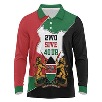 Kenya 254 Long Sleeve Polo Shirt Kenyan Flag Map Double Lion Shield - Wonder Print Shop