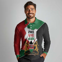 Kenya 254 Long Sleeve Polo Shirt Kenyan Flag Map Double Lion Shield - Wonder Print Shop