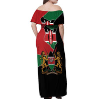 Kenya 254 Off Shoulder Maxi Dress Kenyan Flag Map Double Lion Shield - Wonder Print Shop