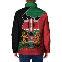 Kenya 254 Padded Jacket Kenyan Flag Map Double Lion Shield - Wonder Print Shop