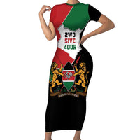 Kenya 254 Short Sleeve Bodycon Dress Kenyan Flag Map Double Lion Shield - Wonder Print Shop