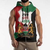 Kenya 254 Sleeveless Zip Hoodie Kenyan Flag Map Double Lion Shield - Wonder Print Shop