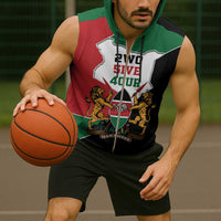 Kenya 254 Sleeveless Zip Hoodie Kenyan Flag Map Double Lion Shield - Wonder Print Shop