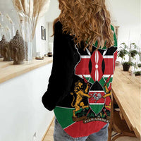 Kenya 254 Women Casual Shirt Kenyan Flag Map Double Lion Shield - Wonder Print Shop