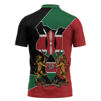 Kenya 254 Zipper Polo Shirt Kenyan Flag Map Double Lion Shield - Wonder Print Shop