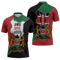 Kenya 254 Zipper Polo Shirt Kenyan Flag Map Double Lion Shield - Wonder Print Shop