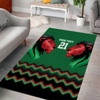 Kenya Cricket Custom Area Rug Green Lion Head with Kenyan Pattern - Wonder Print Shop