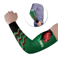 Kenya Cricket Custom Arm Sleeves Green Lion Head with Kenyan Pattern - Wonder Print Shop