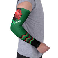 Kenya Cricket Custom Arm Sleeves Green Lion Head with Kenyan Pattern - Wonder Print Shop