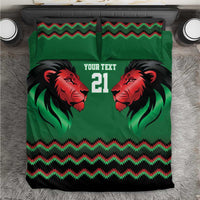 Kenya Cricket Custom Bedding Set Green Lion Head with Kenyan Pattern - Wonder Print Shop