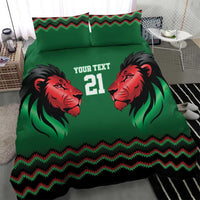 Kenya Cricket Custom Bedding Set Green Lion Head with Kenyan Pattern - Wonder Print Shop