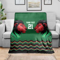 Kenya Cricket Custom Blanket Green Lion Head with Kenyan Pattern - Wonder Print Shop