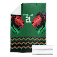 Kenya Cricket Custom Blanket Green Lion Head with Kenyan Pattern - Wonder Print Shop