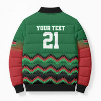 Kenya Cricket Custom Bomber Puffer Jacket Green Lion Head with Kenyan Pattern - Wonder Print Shop