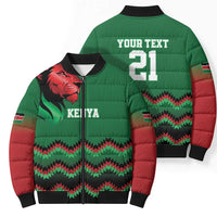 Kenya Cricket Custom Bomber Puffer Jacket Green Lion Head with Kenyan Pattern - Wonder Print Shop