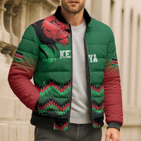 Kenya Cricket Custom Bomber Puffer Jacket Green Lion Head with Kenyan Pattern - Wonder Print Shop