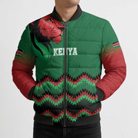 Kenya Cricket Custom Bomber Puffer Jacket Green Lion Head with Kenyan Pattern - Wonder Print Shop