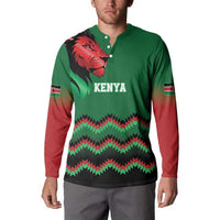 Kenya Cricket Custom Button Sweatshirt Green Lion Head with Kenyan Pattern - Wonder Print Shop