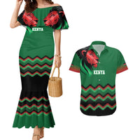 Kenya Cricket Custom Couples Matching Mermaid Dress and Hawaiian Shirt Green Lion Head with Kenyan Pattern - Wonder Print Shop