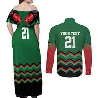 Kenya Cricket Custom Couples Matching Off Shoulder Maxi Dress and Long Sleeve Button Shirt Green Lion Head with Kenyan Pattern - Wonder Print Shop