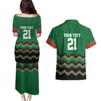 Kenya Cricket Custom Couples Matching Puletasi and Hawaiian Shirt Green Lion Head with Kenyan Pattern - Wonder Print Shop