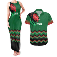 Kenya Cricket Custom Couples Matching Tank Maxi Dress and Hawaiian Shirt Green Lion Head with Kenyan Pattern - Wonder Print Shop