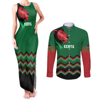 Kenya Cricket Custom Couples Matching Tank Maxi Dress and Long Sleeve Button Shirt Green Lion Head with Kenyan Pattern - Wonder Print Shop