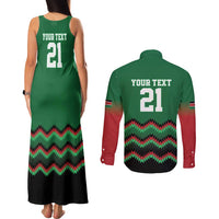 Kenya Cricket Custom Couples Matching Tank Maxi Dress and Long Sleeve Button Shirt Green Lion Head with Kenyan Pattern - Wonder Print Shop