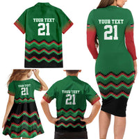 Kenya Cricket Custom Family Matching Long Sleeve Bodycon Dress and Hawaiian Shirt Green Lion Head with Kenyan Pattern - Wonder Print Shop