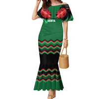 Kenya Cricket Custom Family Matching Mermaid Dress and Hawaiian Shirt Green Lion Head with Kenyan Pattern - Wonder Print Shop