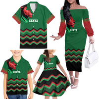 Kenya Cricket Custom Family Matching Off The Shoulder Long Sleeve Dress and Hawaiian Shirt Green Lion Head with Kenyan Pattern - Wonder Print Shop