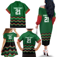 Kenya Cricket Custom Family Matching Off The Shoulder Long Sleeve Dress and Hawaiian Shirt Green Lion Head with Kenyan Pattern - Wonder Print Shop