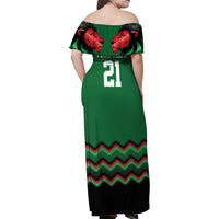 Kenya Cricket Custom Family Matching Off Shoulder Maxi Dress and Hawaiian Shirt Green Lion Head with Kenyan Pattern - Wonder Print Shop