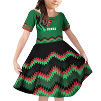 Kenya Cricket Custom Family Matching Off Shoulder Short Dress and Hawaiian Shirt Green Lion Head with Kenyan Pattern - Wonder Print Shop