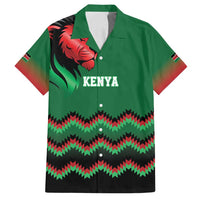 Kenya Cricket Custom Family Matching Off Shoulder Short Dress and Hawaiian Shirt Green Lion Head with Kenyan Pattern - Wonder Print Shop