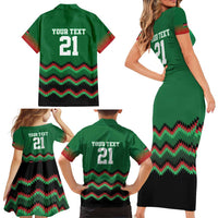 Kenya Cricket Custom Family Matching Short Sleeve Bodycon Dress and Hawaiian Shirt Green Lion Head with Kenyan Pattern - Wonder Print Shop