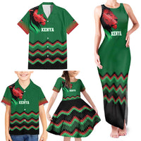 Kenya Cricket Custom Family Matching Tank Maxi Dress and Hawaiian Shirt Green Lion Head with Kenyan Pattern - Wonder Print Shop