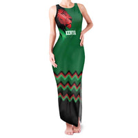 Kenya Cricket Custom Family Matching Tank Maxi Dress and Hawaiian Shirt Green Lion Head with Kenyan Pattern - Wonder Print Shop