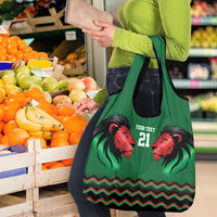 Kenya Cricket Custom Grocery Bag Green Lion Head with Kenyan Pattern - Wonder Print Shop
