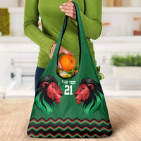 Kenya Cricket Custom Grocery Bag Green Lion Head with Kenyan Pattern - Wonder Print Shop