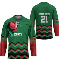 Kenya Cricket Custom Hockey Jersey Green Lion Head with Kenyan Pattern - Wonder Print Shop