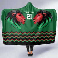 Kenya Cricket Custom Hooded Blanket Green Lion Head with Kenyan Pattern - Wonder Print Shop